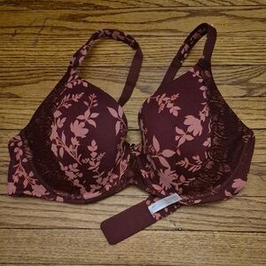 Ambrielle Floral Print Bra - Brown and Pink